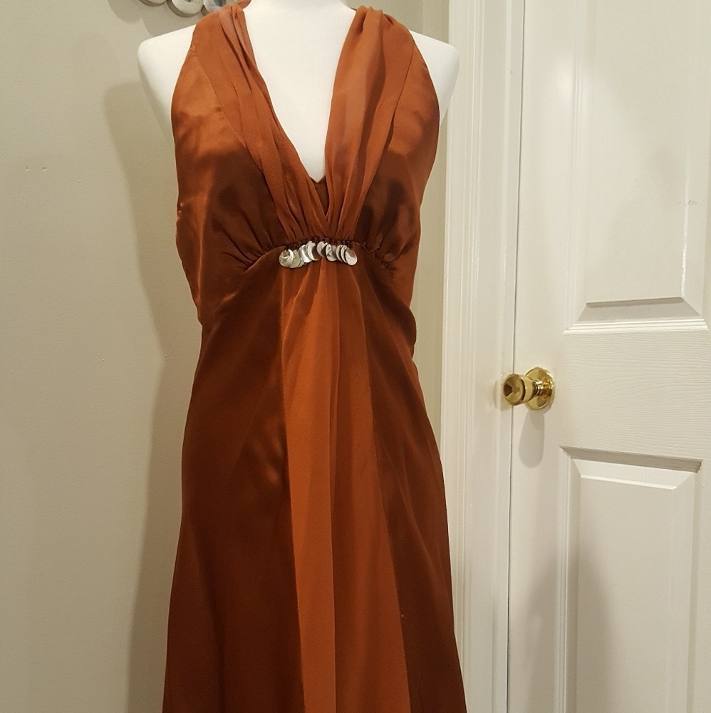 Bronze Donna Ricco satin halter strapless dress: 8